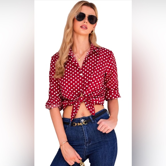 Women’s Polka Dot Button Down Blouse- Size XXL - Picture 4 of 7